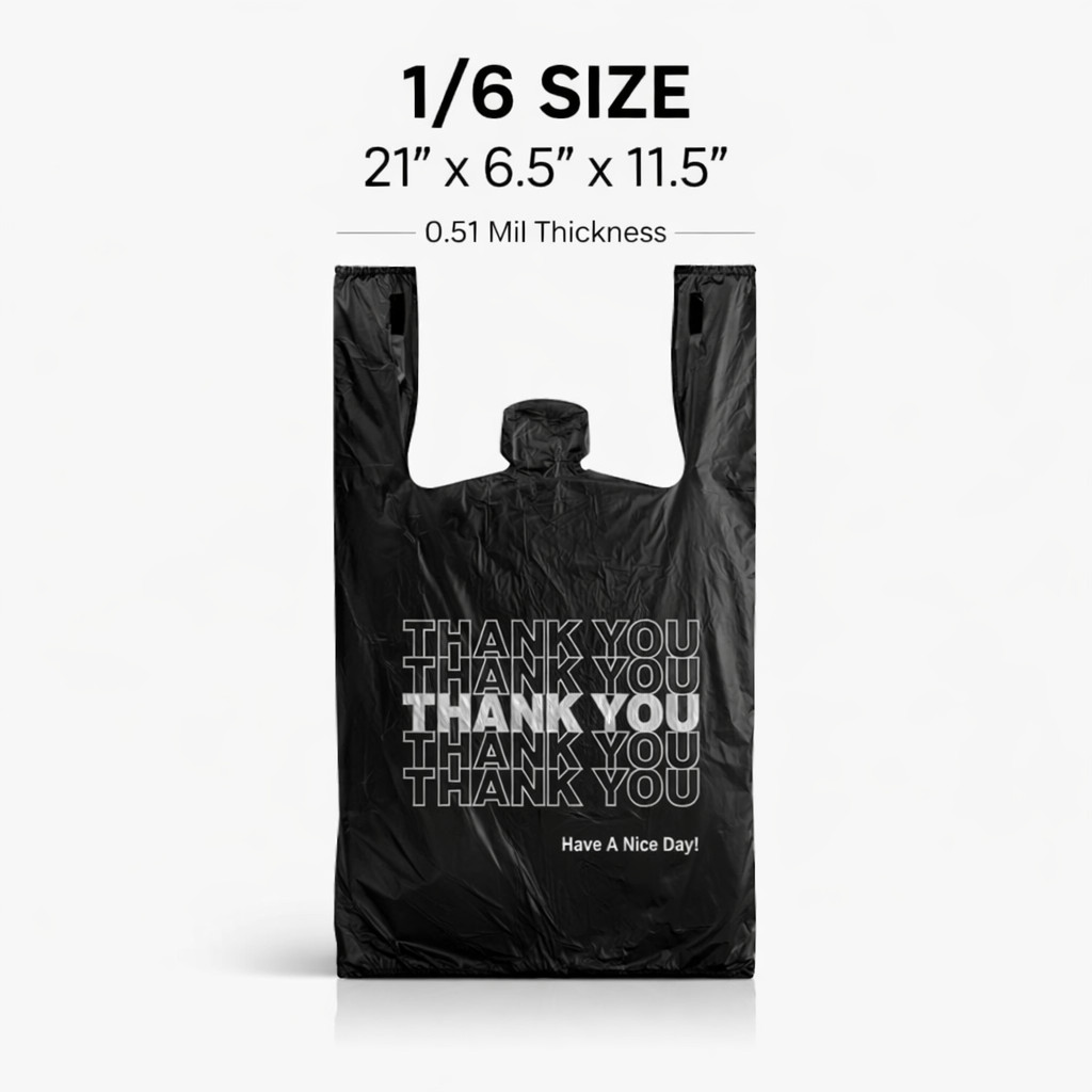 Bags 1/6 Black 21 x 6.5 x 11.5 “Thank You” T-Shirt Plastic Grocery Shopping Bags