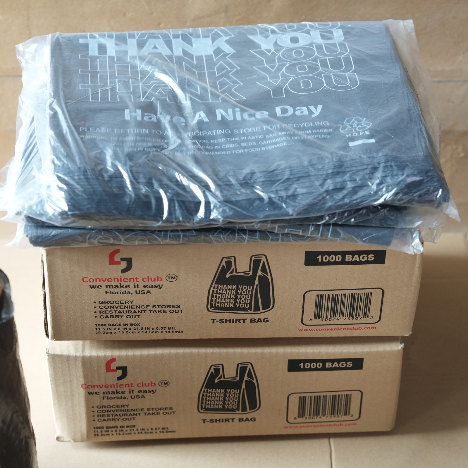 Thank You Plastic Bags 1000 Count (11.24″x5.9″x21.65″, 14 Mic) – Black T-Shirt