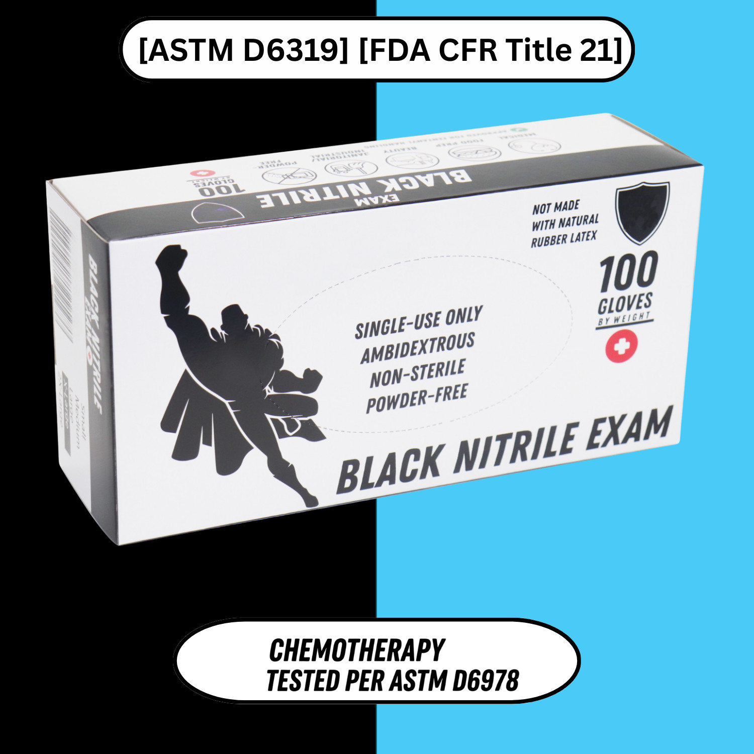 [1000 Pieces] Black Nitrile 4 Mil Gloves Powder Free, Latex Free Size: Large