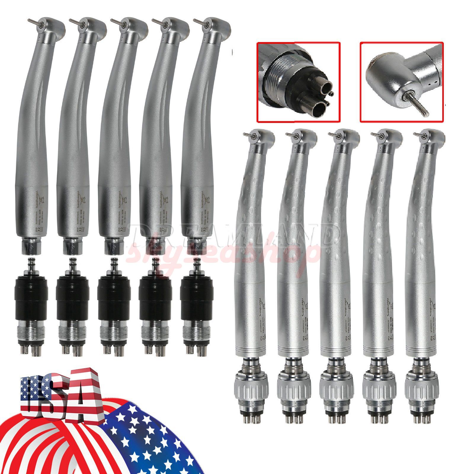 1-5 YABANGBANG Dental High Speed Handpiece + 4 Hole Quick Coupler 360° Swivel US