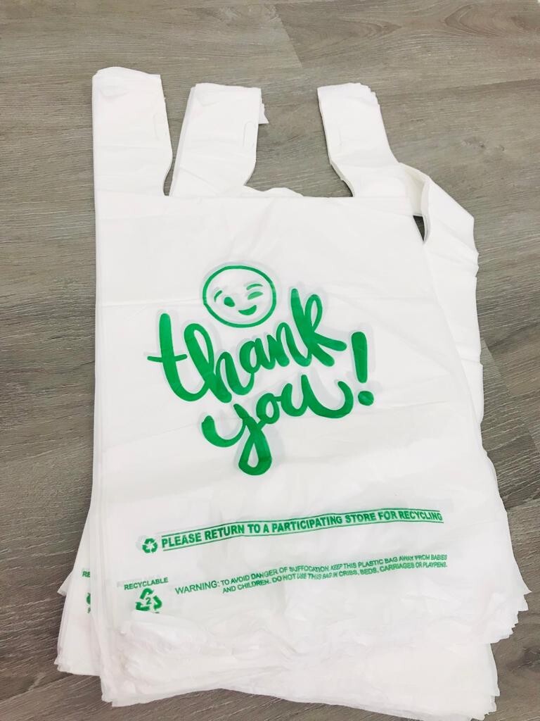 THANK YOU T-Shirt Bags 11.5″ x 6.5″ x 21″ White Plastic Shopping bag 100- 1000