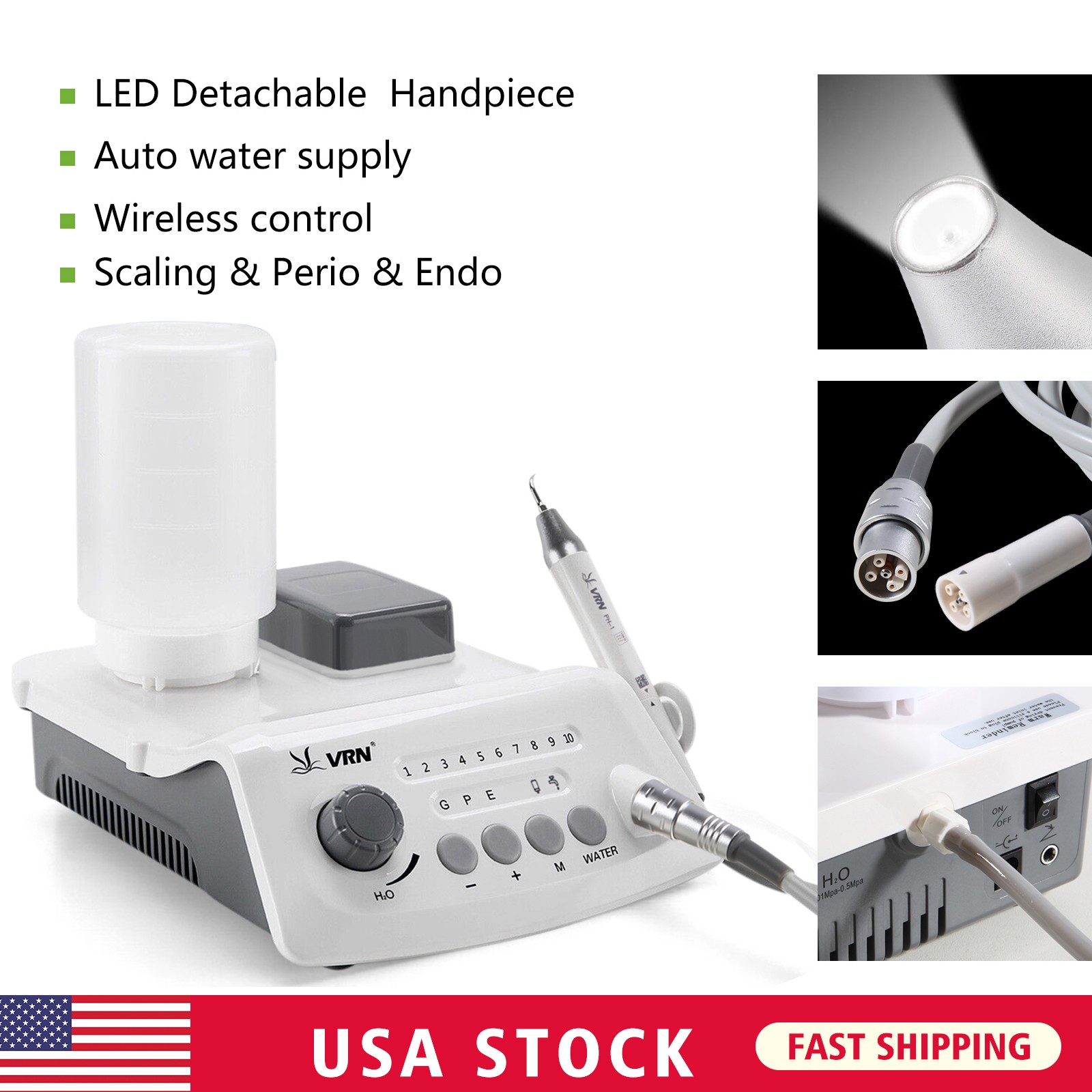 Dental Ultrasonic Scaler & LED Detachable Handpiece Auto Water Supply USA STOCK