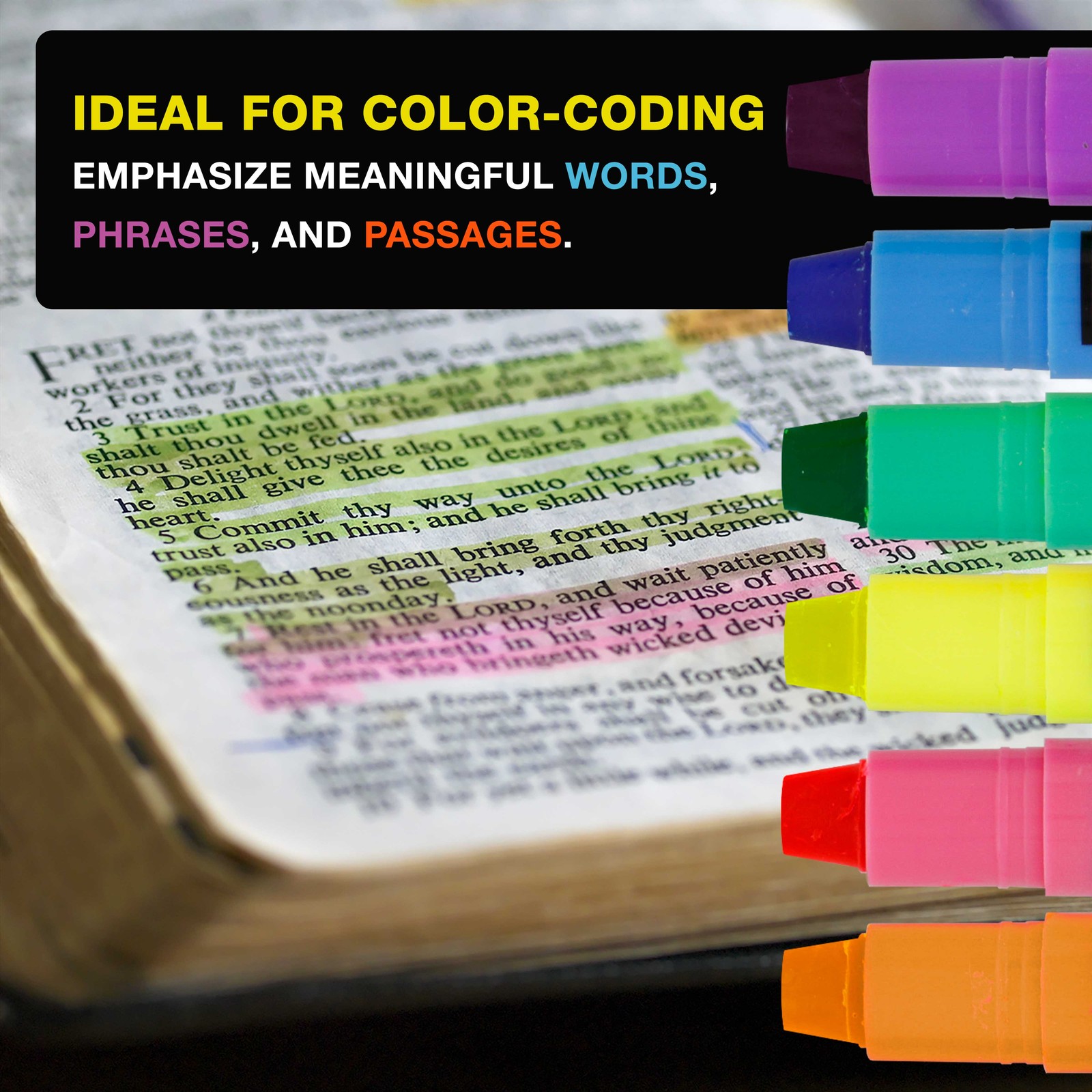 6 Bible Safe Gel Highlighters, Bright Neon Colors Yellow, Orange Pink Green Blue