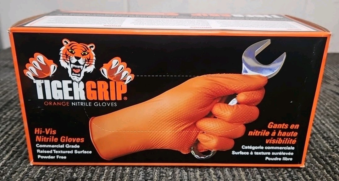 Eppco Tiger Grip #8843 – 100 Count Orange Hi-Vis Nitrile Gloves – Medium