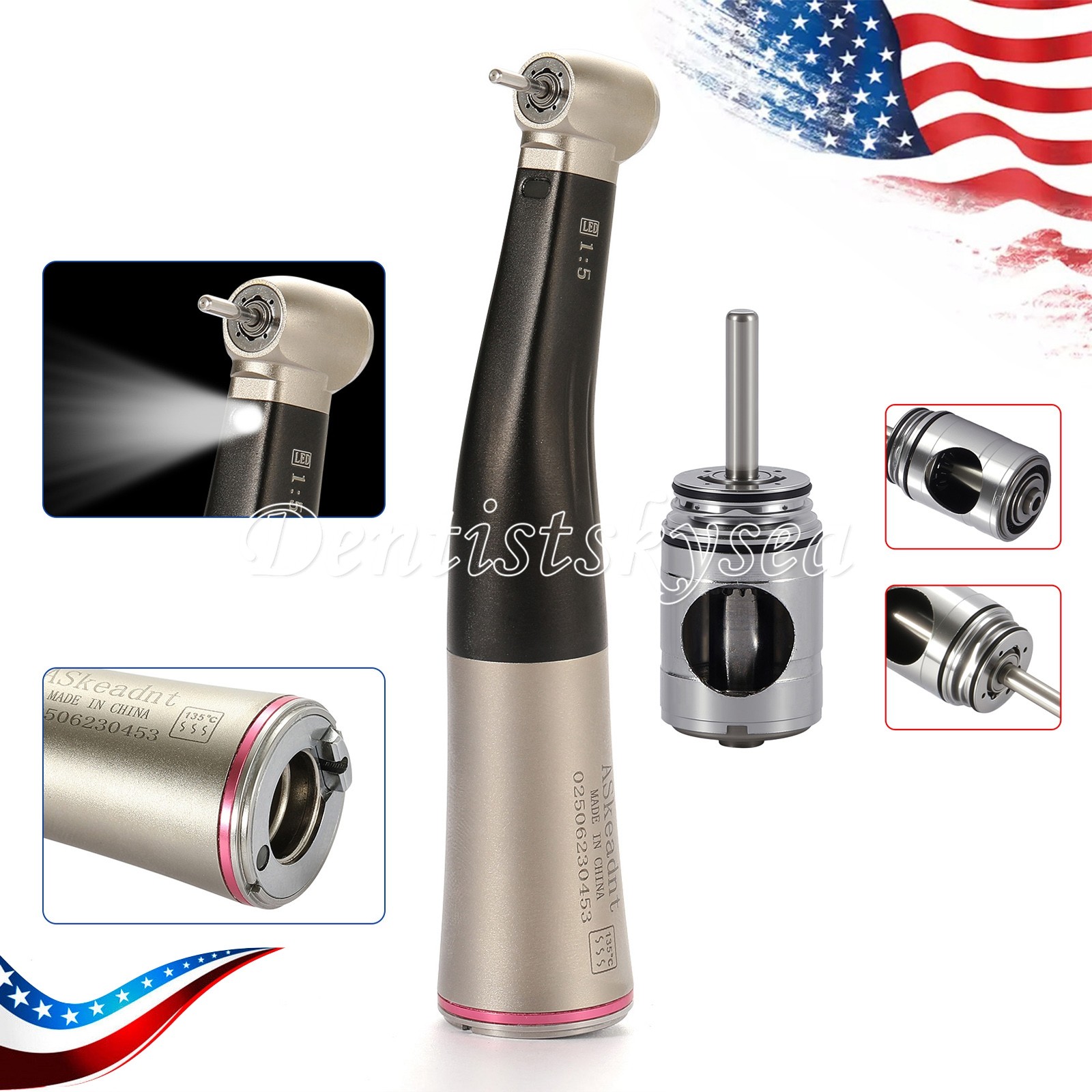 Standard Head Dental 1:5 Fiber Optic Low Speed Handpiece Contra Angle Cartridge
