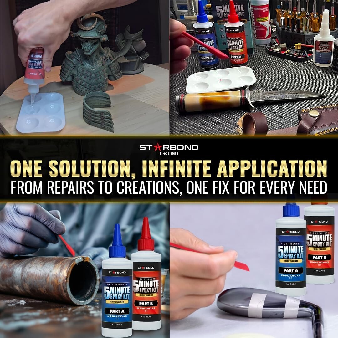 Starbond 5-Minute Epoxy Kit – Easy 1:1 Ratio, 8 oz. (4 oz. Part A, 4 oz. Part B)