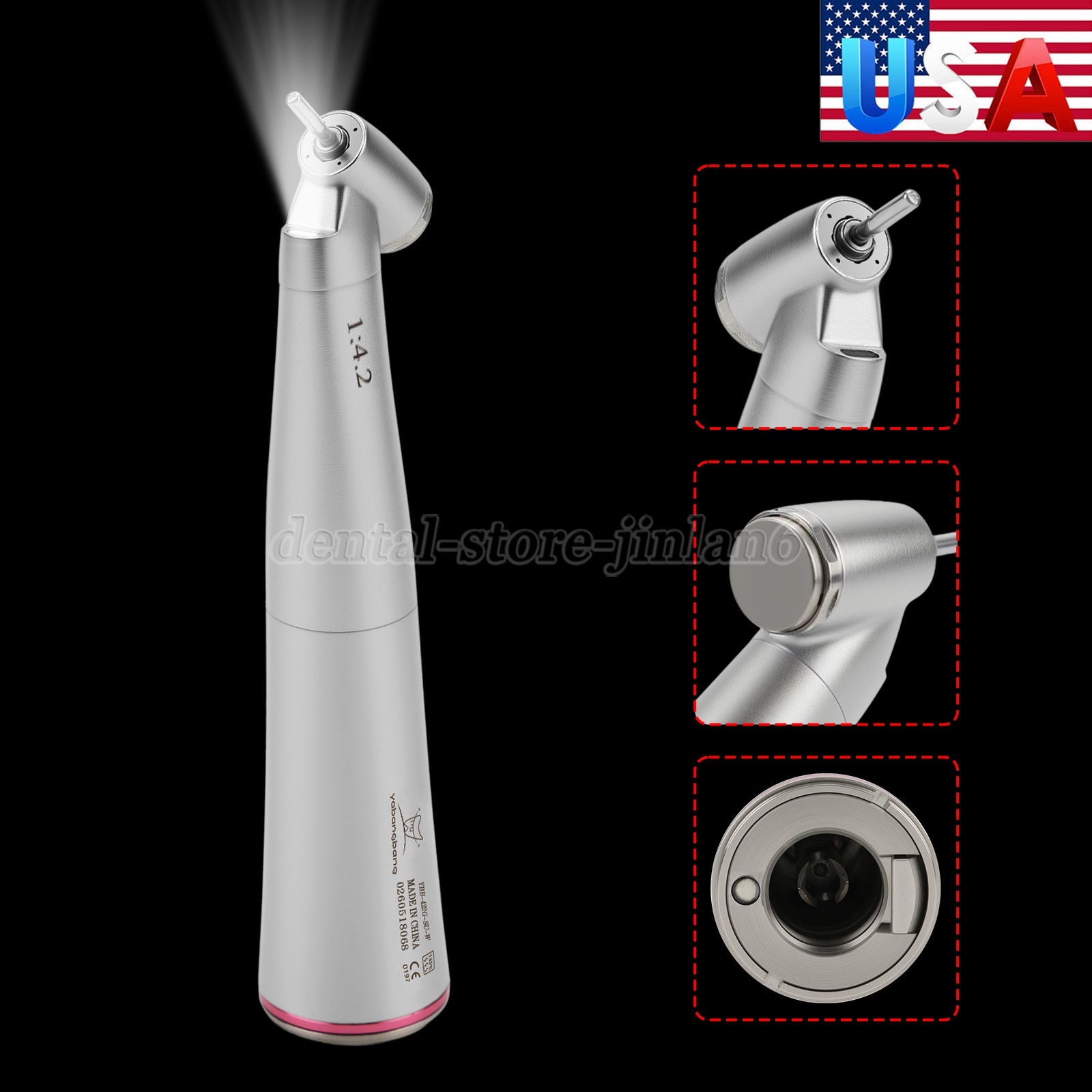 Dental Optic Fiber LED 1:4.2 Increasing Handpiece 45°Angle Head External Channel