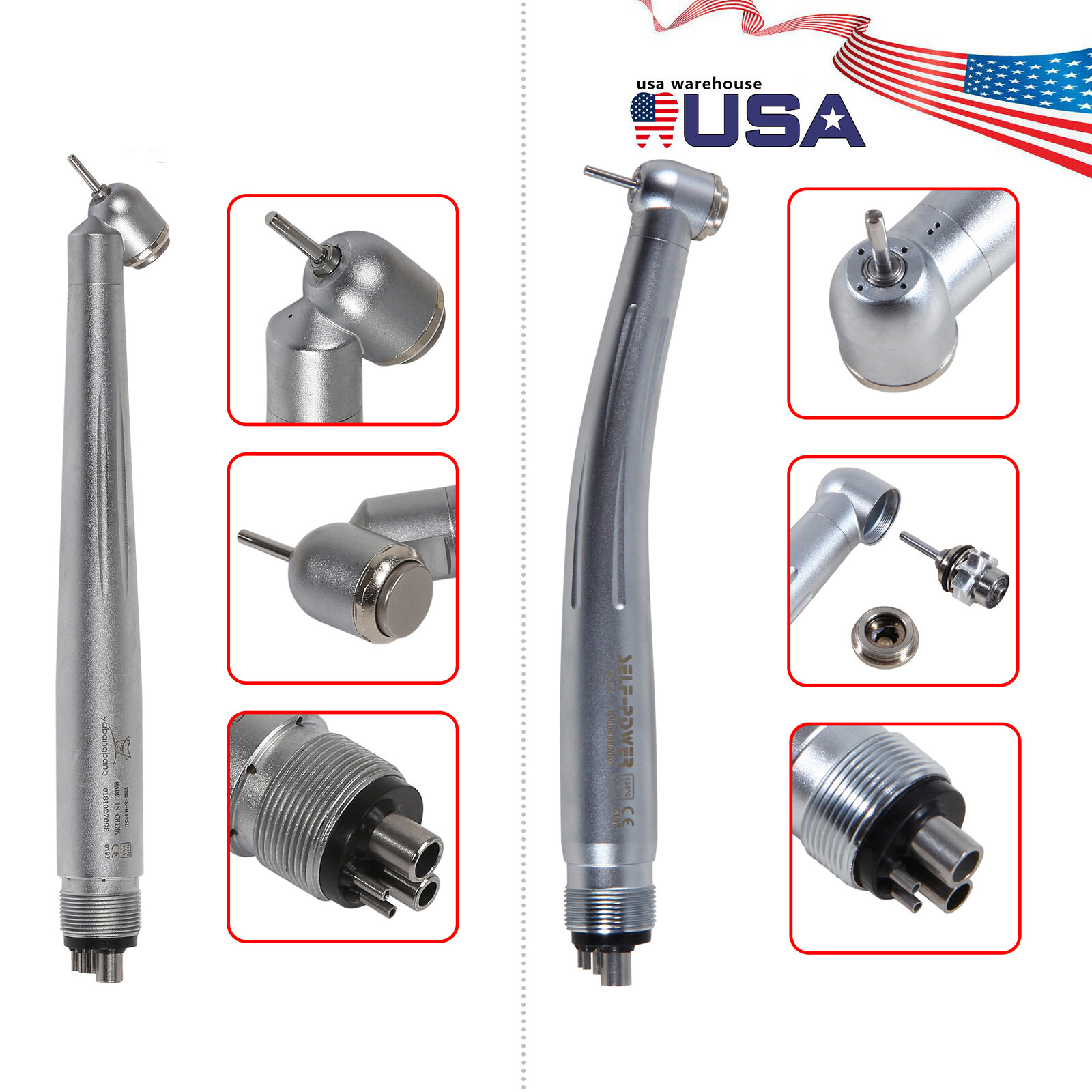 1-5* Dental Standard / 45° Angle Head High Speed Handpiece Air Turbine 4Holes