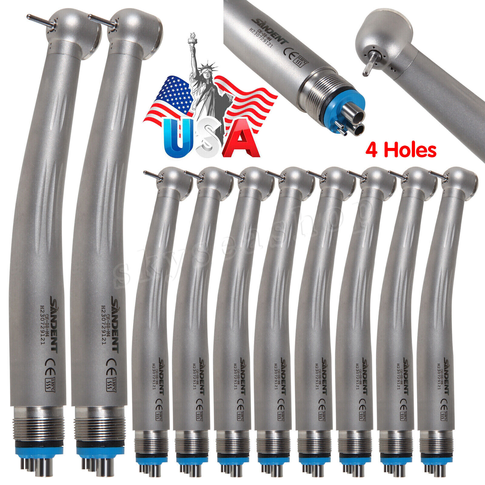 10pcs Dental High Speed Handpiece Ceramic Bearing Single Spray 4 Holes