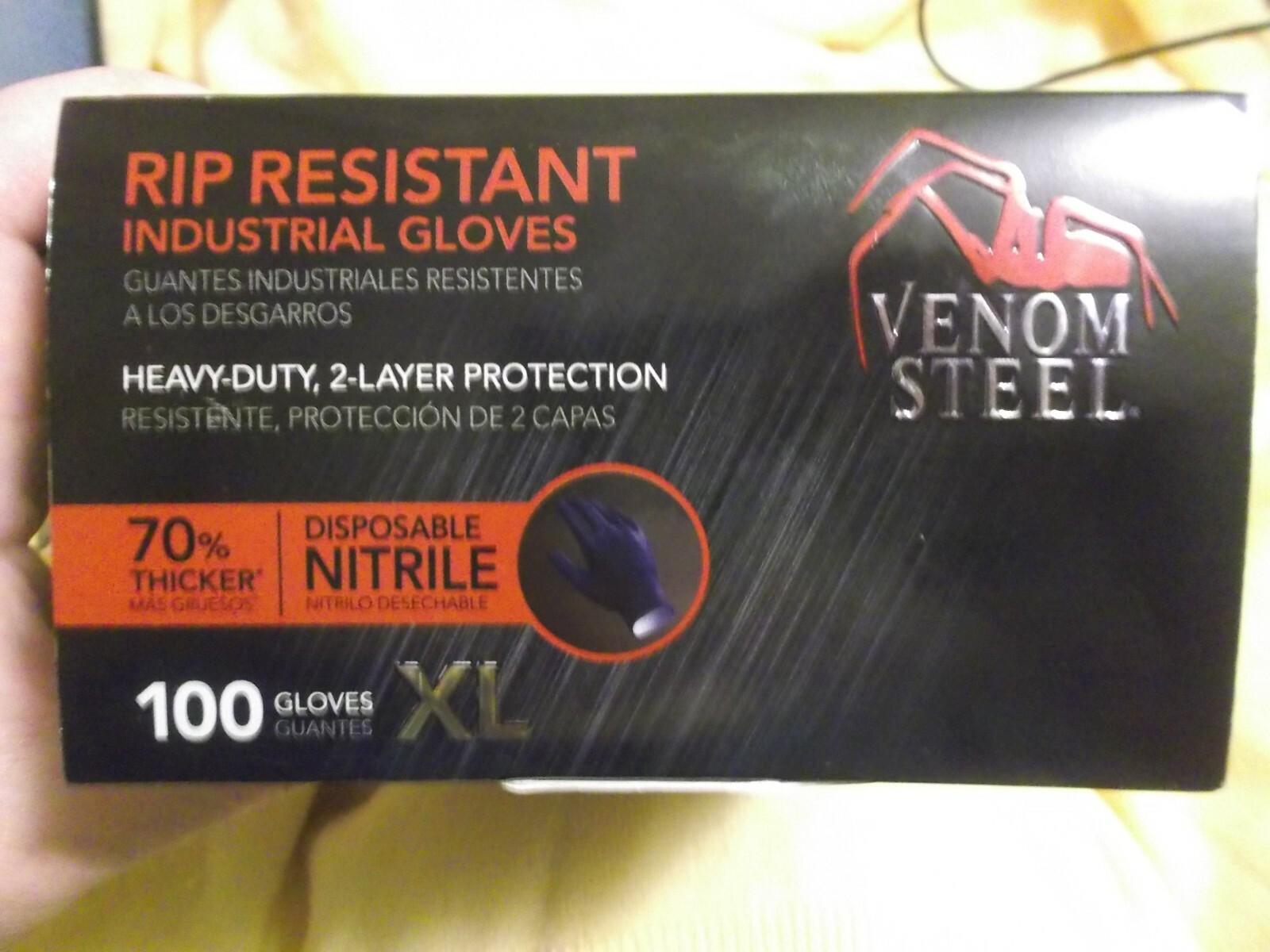 New Box of 100 Venom Steel Black Nitrile Safety Gloves-Sz XL