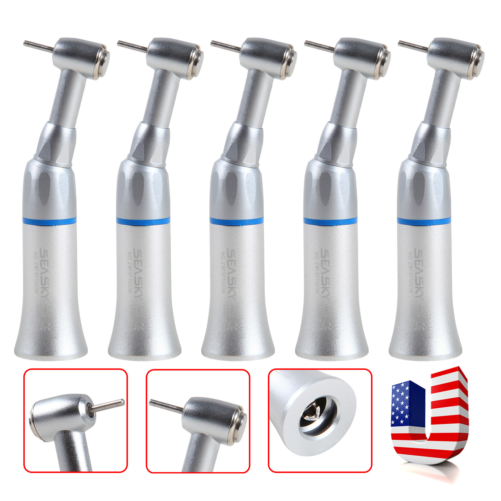 1-5* Dental Low Speed Contra Angle Handpiece Push Button Fit FG 1.6mm Burs YAG