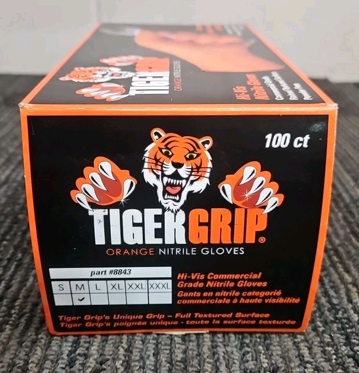 Eppco Tiger Grip #8843 – 100 Count Orange Hi-Vis Nitrile Gloves – Medium