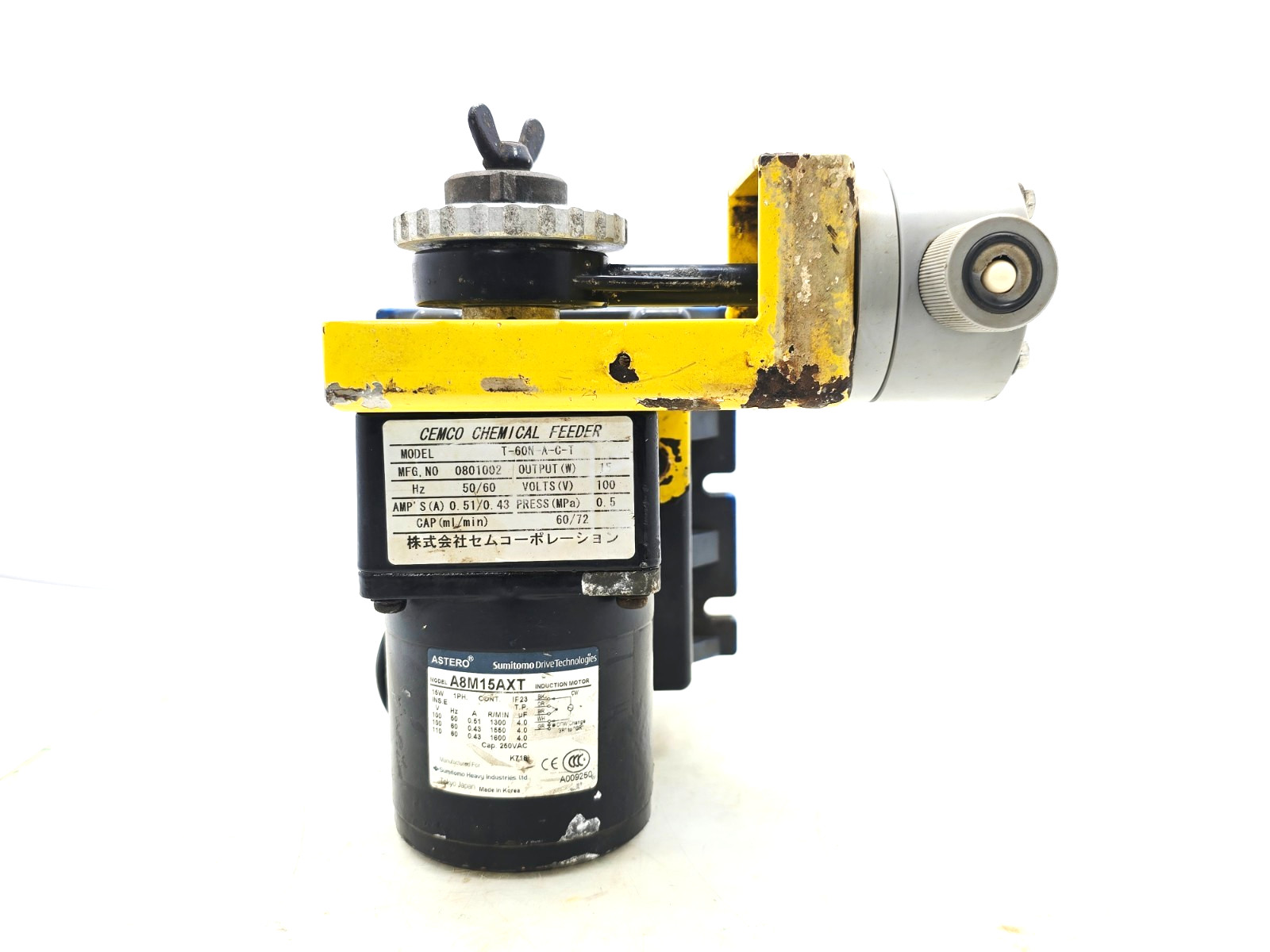 CEMCO T-60N A-G-T CHEMICAL FEEDER PUMP WITH ASTERO A8M15AXT INDUCTION MOTOR
