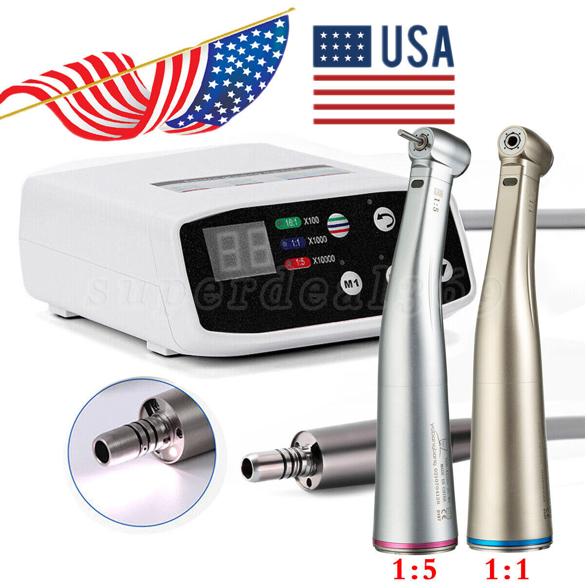 Dental Electric LED Brushless Micro Motor /1:1 1:5 Increasing Fiber Handpiece