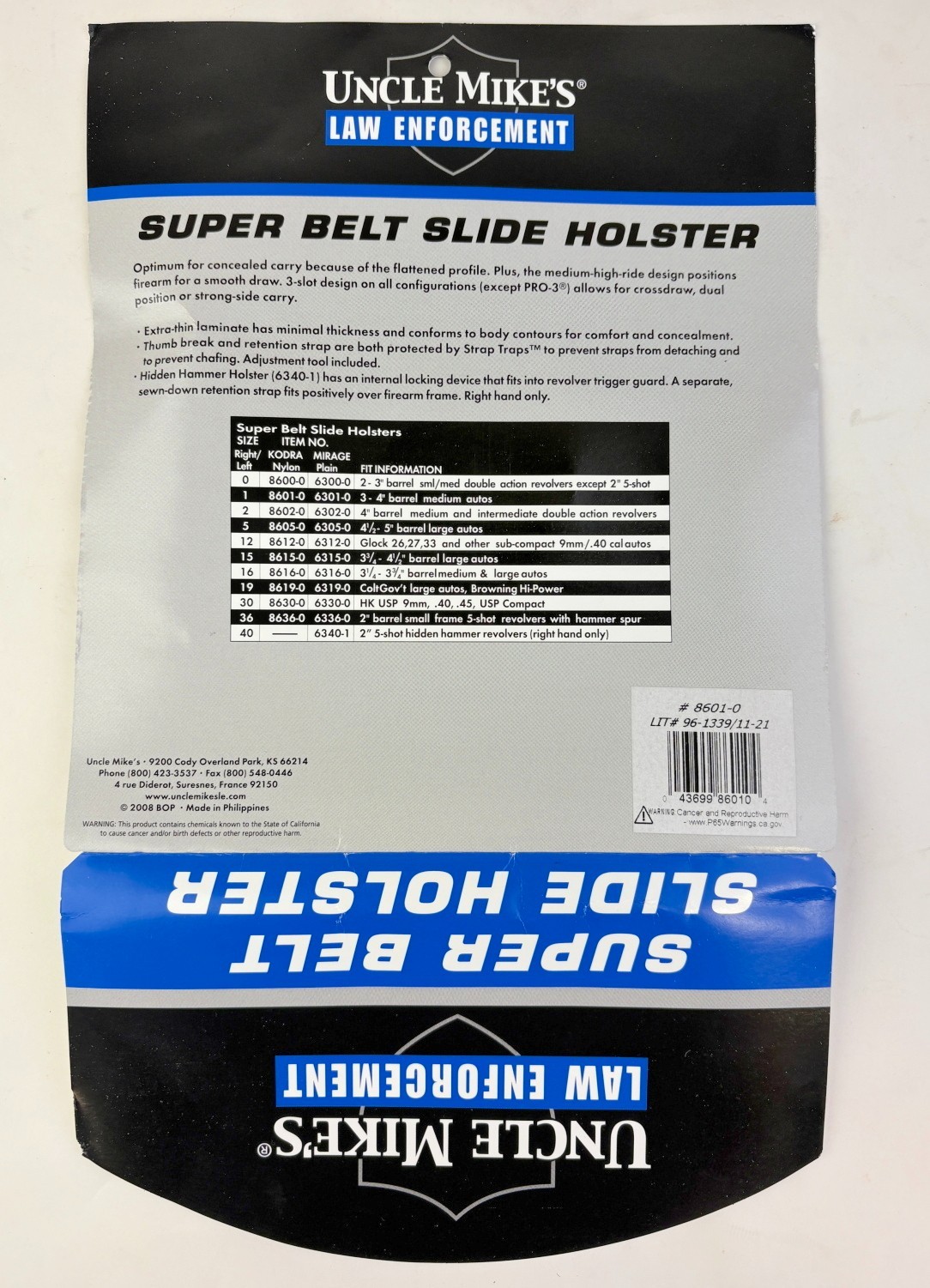 Uncle Mike’s Super Belt Slide Holster Size 1 Black Ambidextrous 8601-0