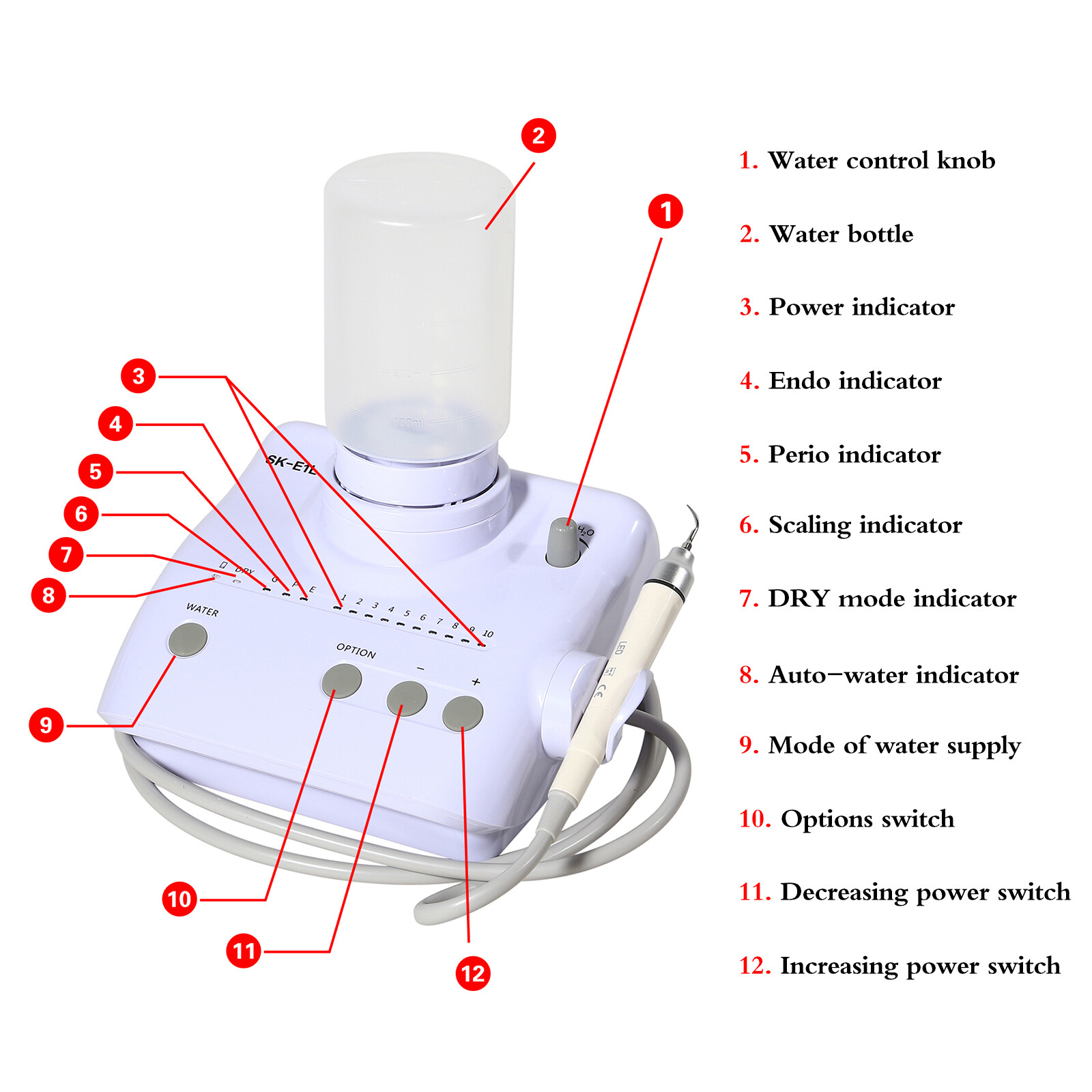 Ultrasonic Piezo Dental Scaler Handpiece 2*Bottles LED/NO-LED Fit EMS Cavitron E