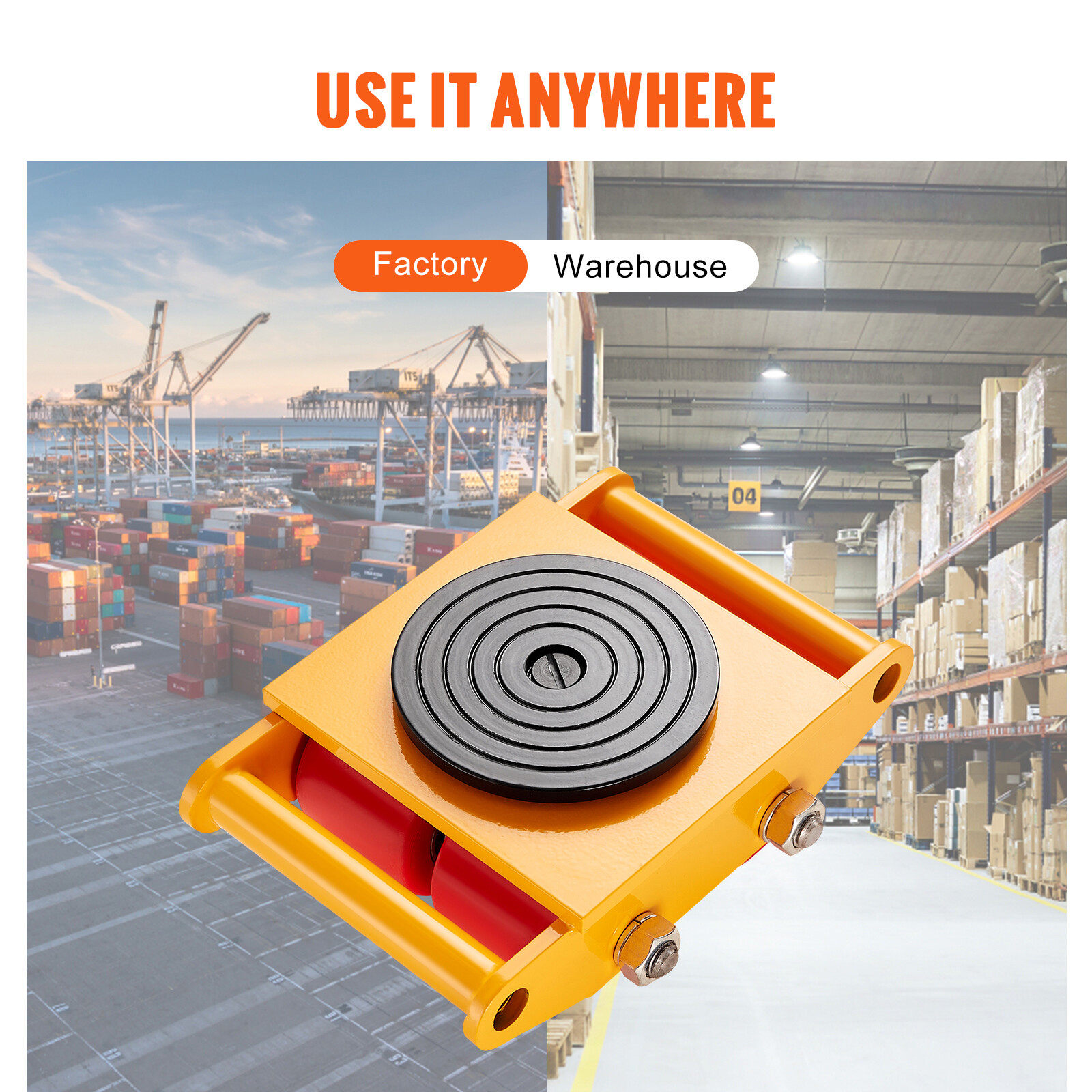 4PCS 17637LBS/8T Machinery Skate Dolly Machinery Mover Loading 4 PU Wheels