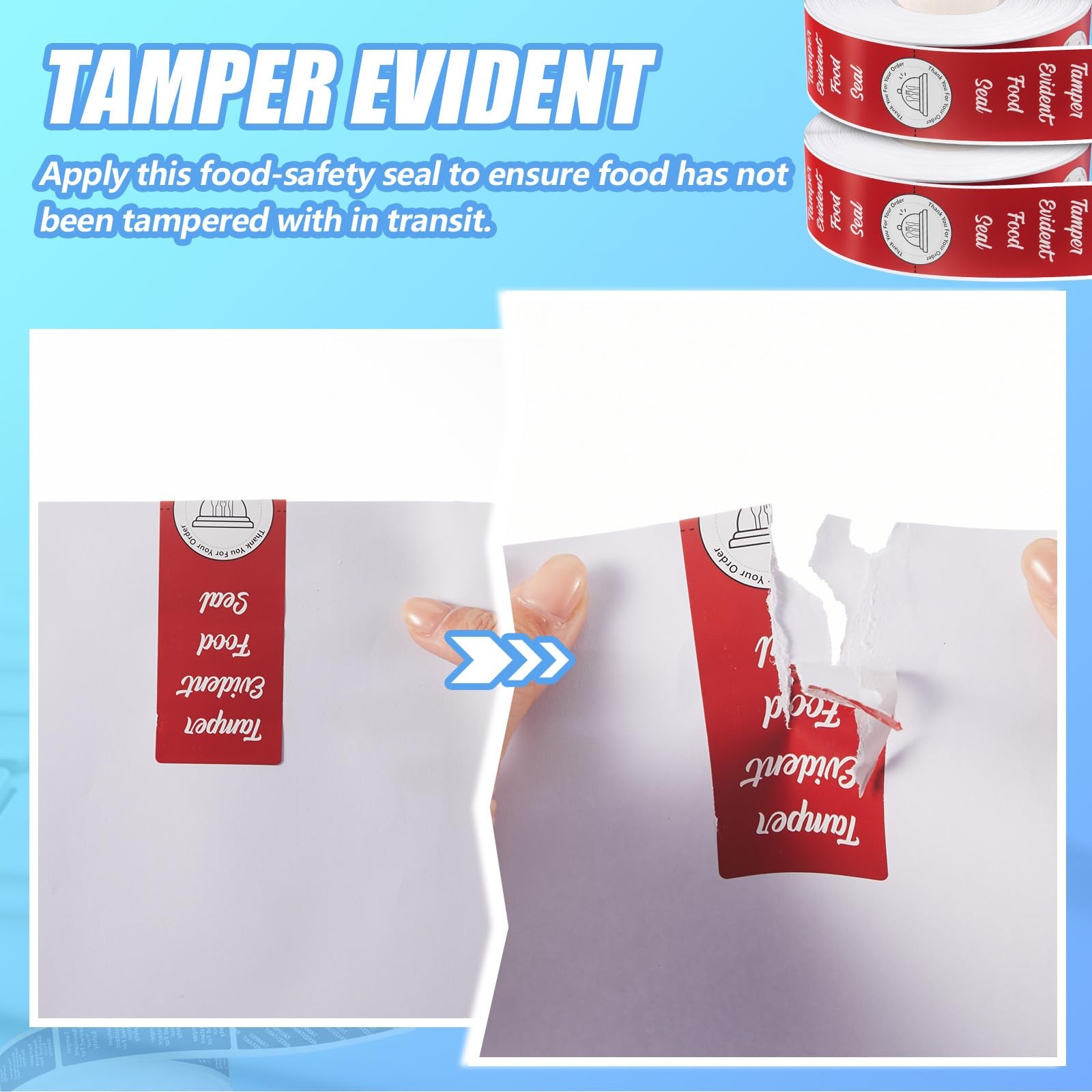 1000 Pieces Tamper Evident Stickers for Food Delivery 1.5 x 6 Inches Red Tamp…
