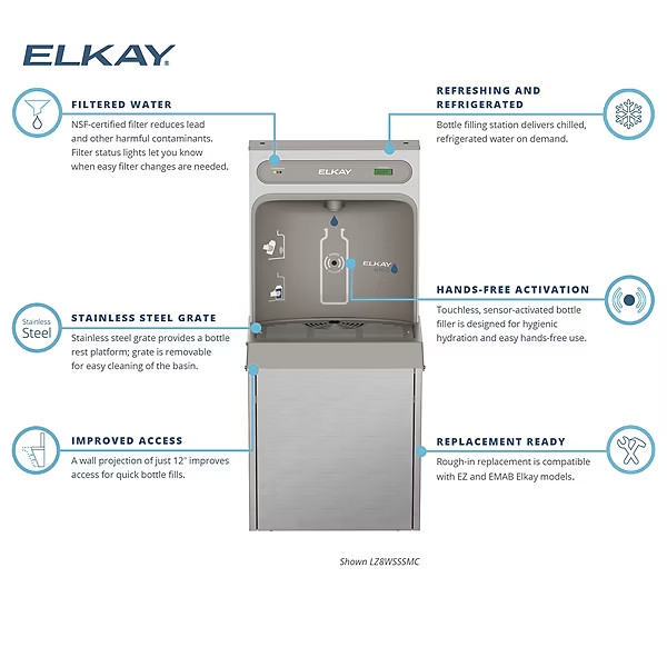 Elkay LZ8WSSSMC ezH2O Surface Mount Bottle Filling Station Refrigerated + Filter