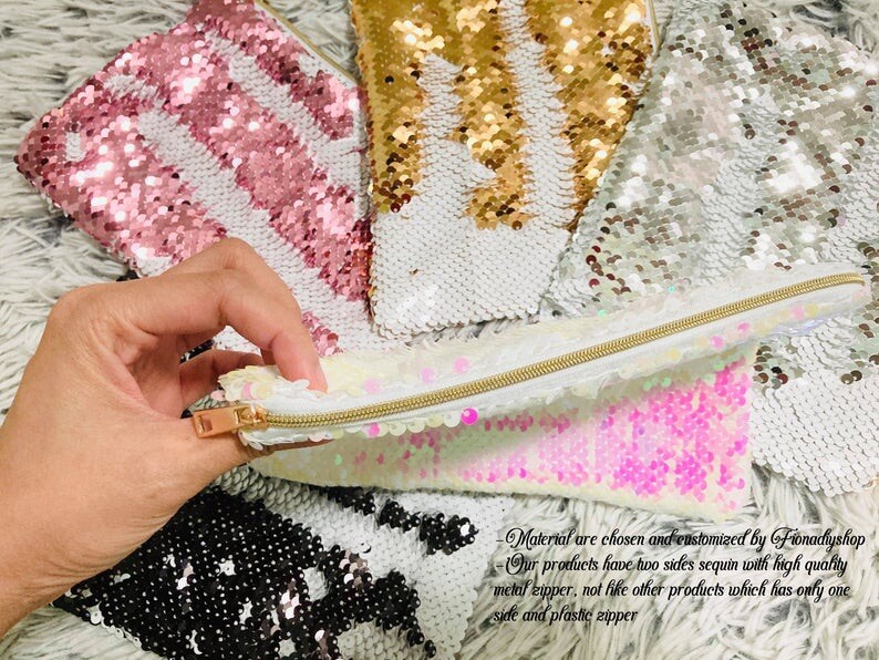 100% polyester sublimation blank sequin cosmetic bag handmade 9×6 inches bulk 3