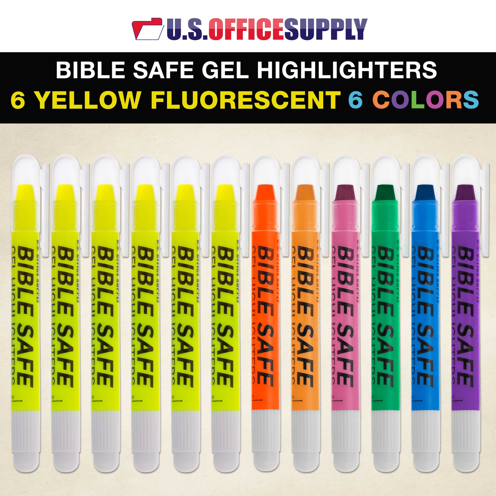 12 Bible Safe Gel Highlighters, 6 Bright Neon Yellow, 6 Colors Pink, Green, Blue