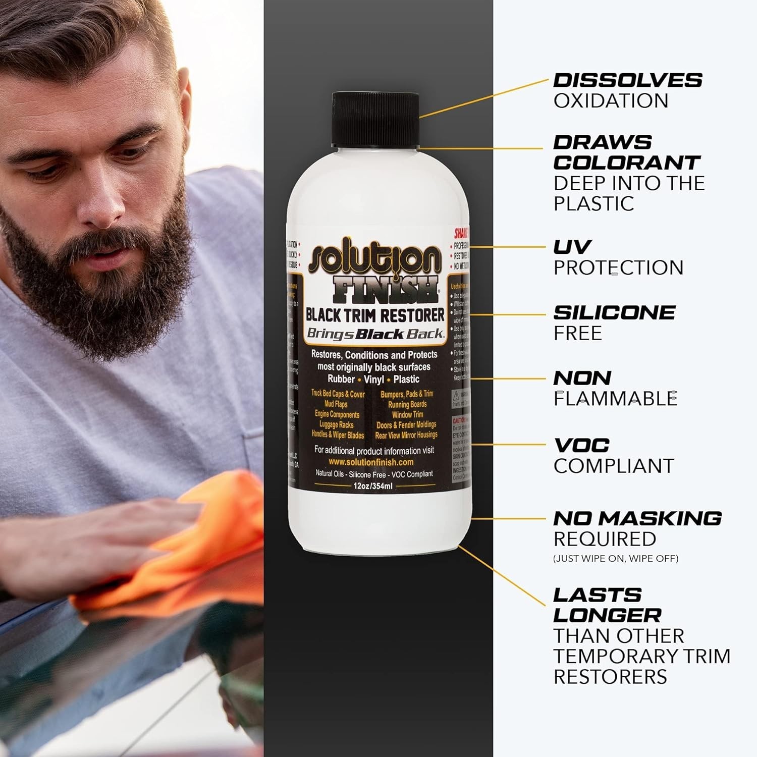 Solution Finish – Black Plastic & Vinyl Trim Restorer, Black (12 oz)