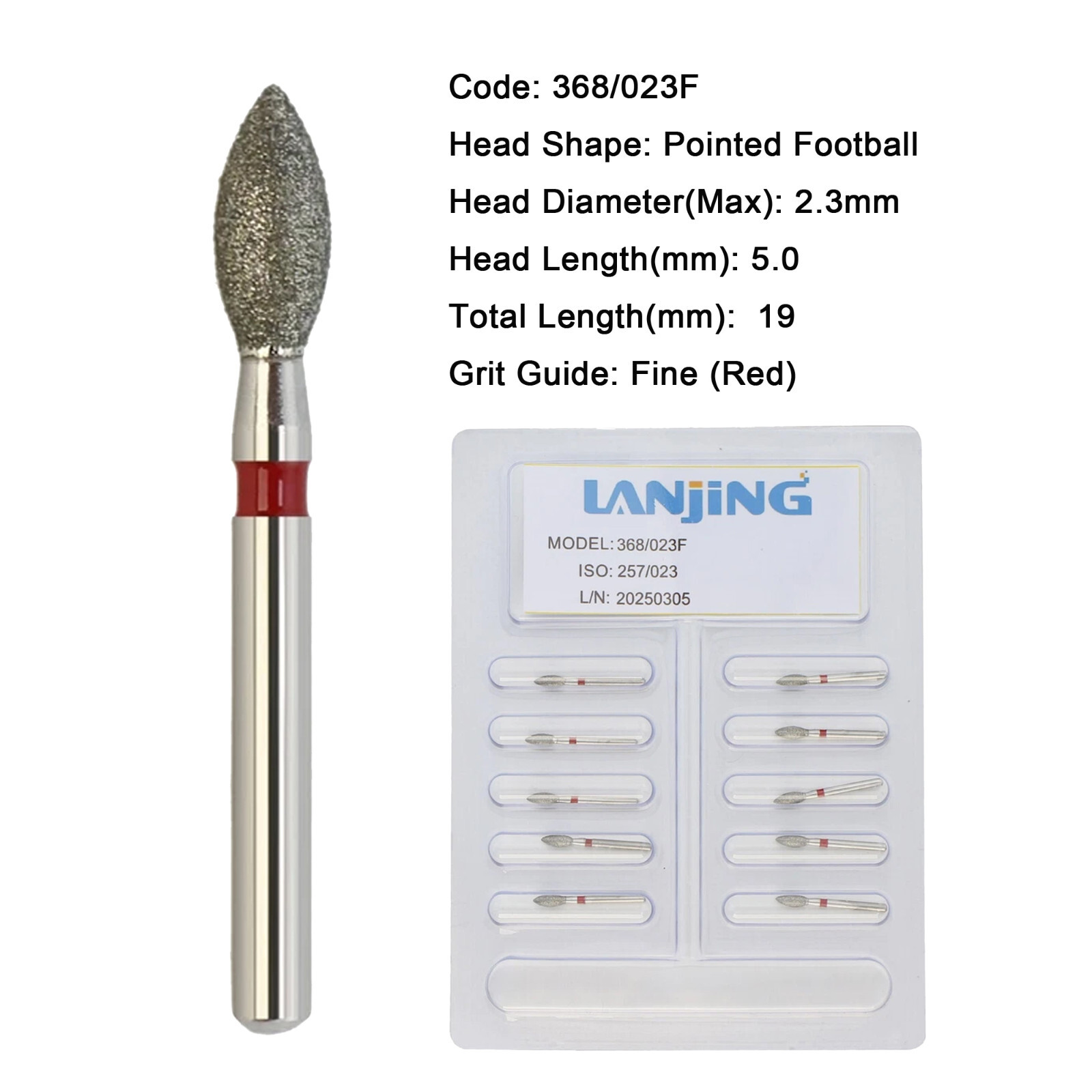 Dental Diamond FG Burs Egg Football High Speed 368/023C 368/023F Coarse Fine