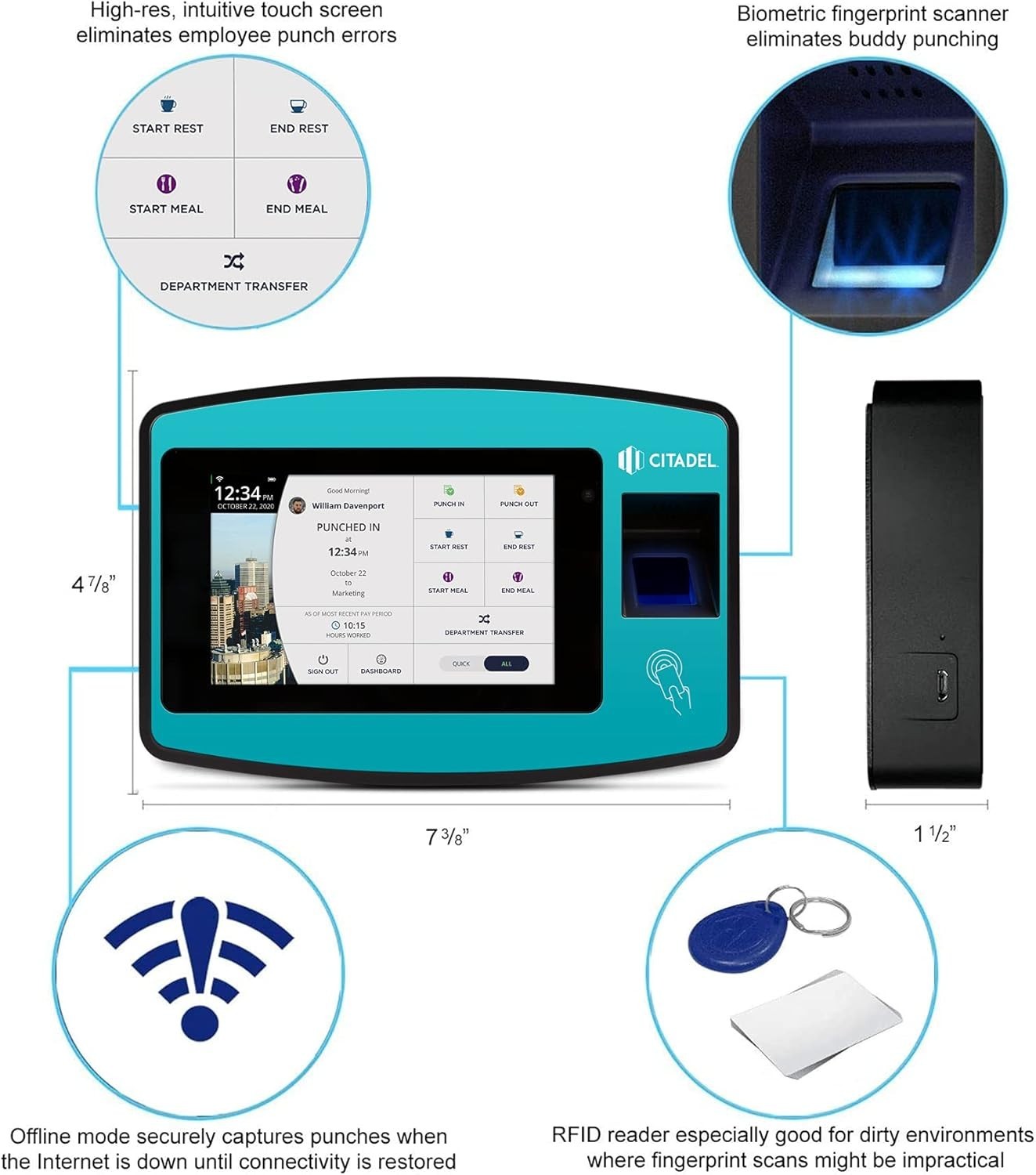 Citadel Tablet Time Clock with Fingerprint Sensor (GT2000)