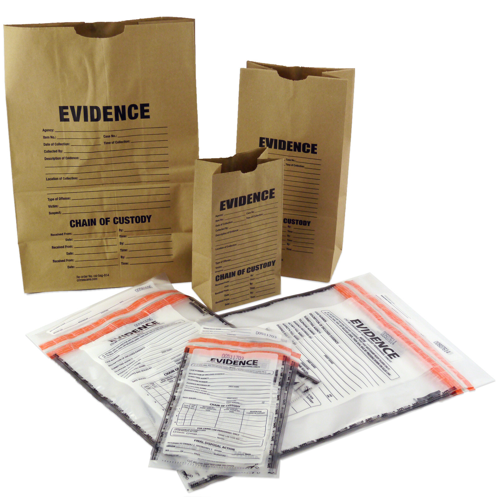 Evidence Bags Sample Pack of 12 Paper and Plastic