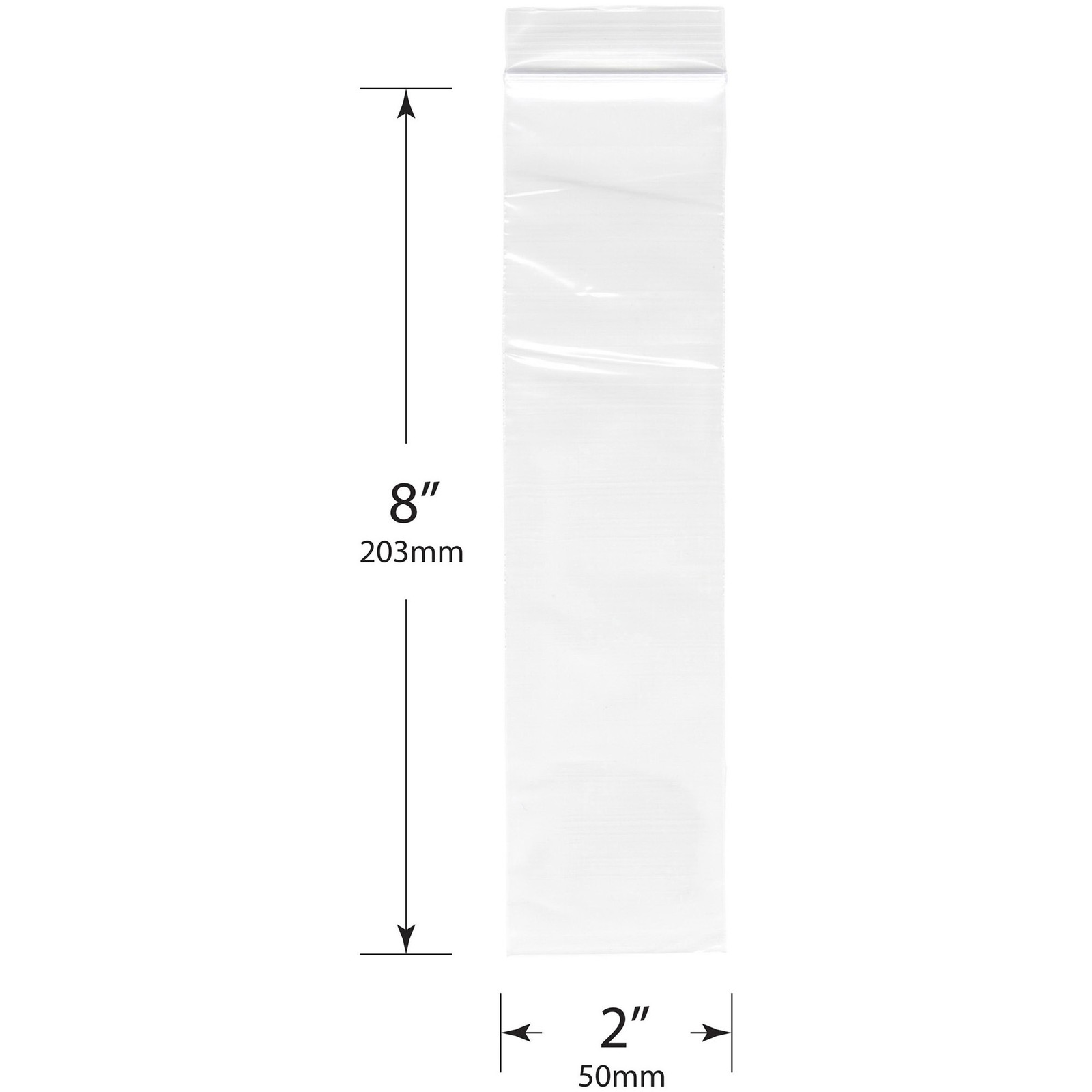 Plymor 2″ x 8″, 2 Mil Zipper Reclosable Plastic Bags