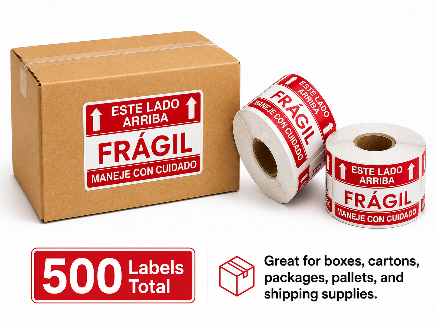 2×3 Spanish Labels Fragil / Fragile Este Lado Arriba / This Side Up 500 Stickers