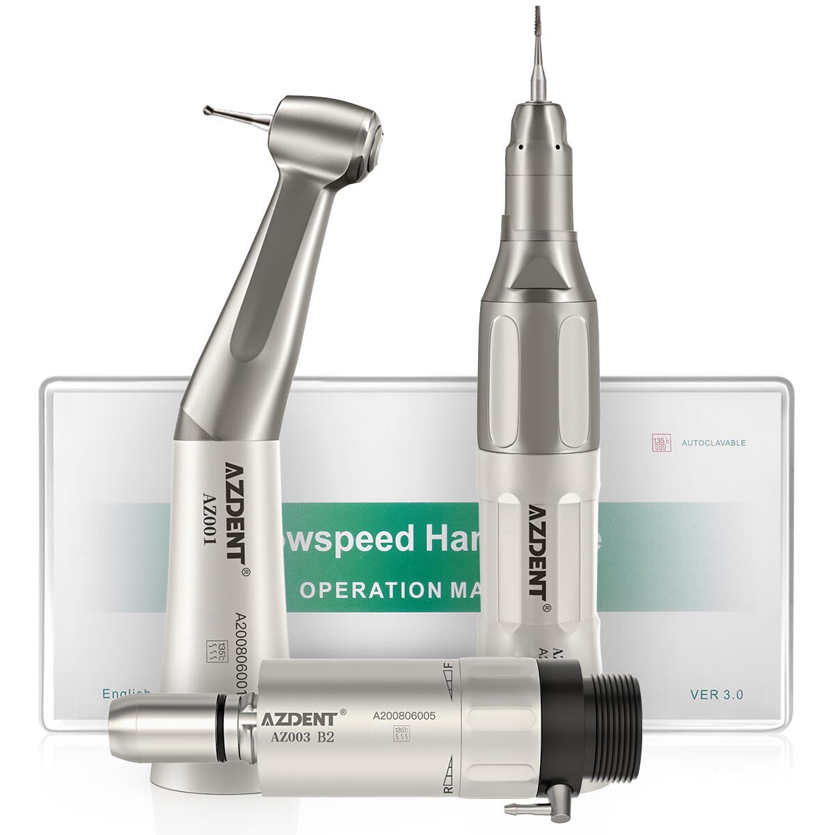 AZDENT Dental Slow Low Speed Handpiece Straight Contra Angle Air Motor 4/2Holes