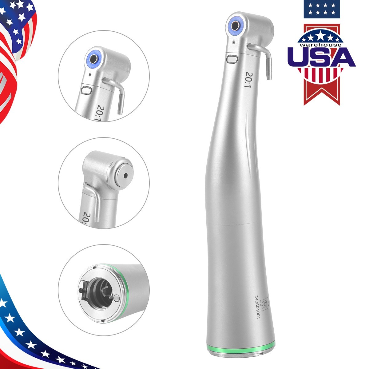 AZDENT Dental LED/ Implant 20:1 Contra Angle Push Button Surgical Handpiece