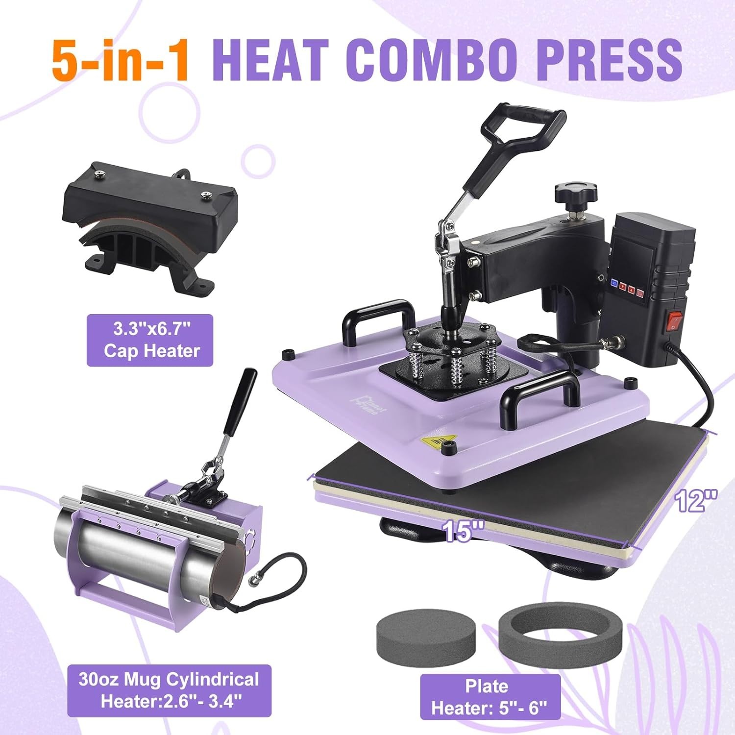12×15 Inch, 360° Swing Away 5 in 1 Heat Transfer Machine, Multifunctional Hea…