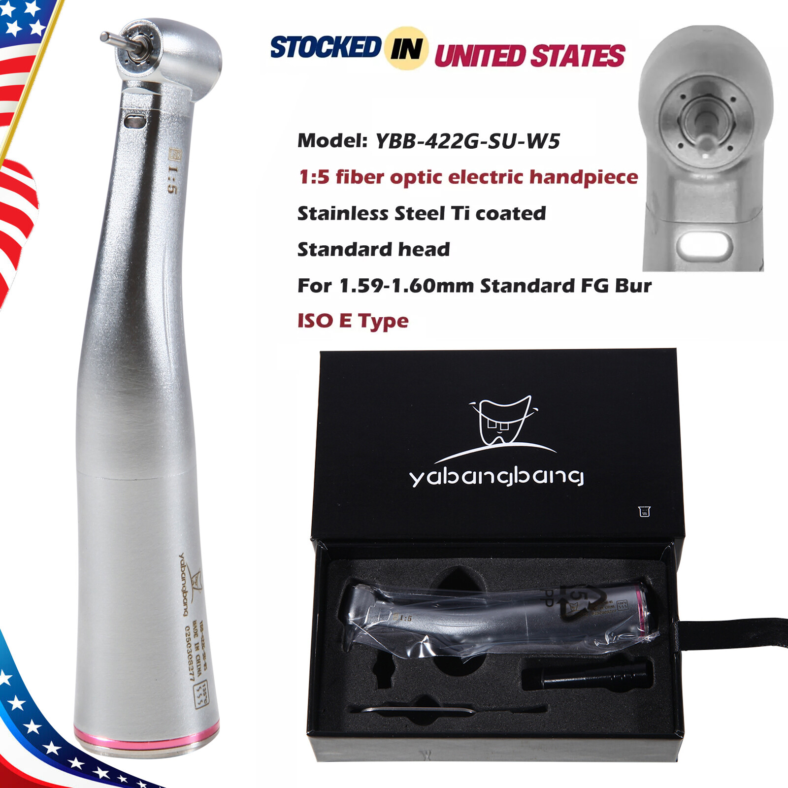 Dental 1:5 Fiber Optic LED Increasing Contra Angle Handpiece Fit NSK E-type YBB