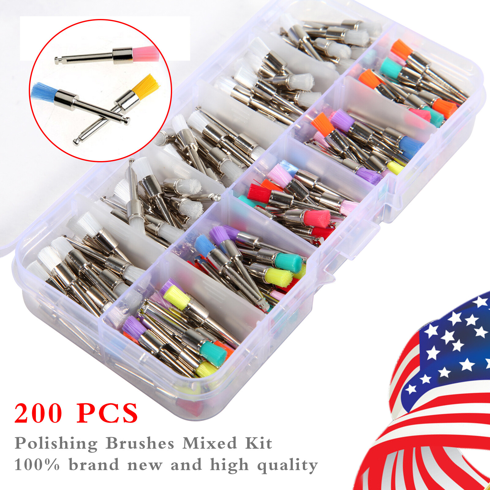 200-2000PCS Dental Nylon Polishing Flat Latch Polisher Prophy Brush Disposable Y