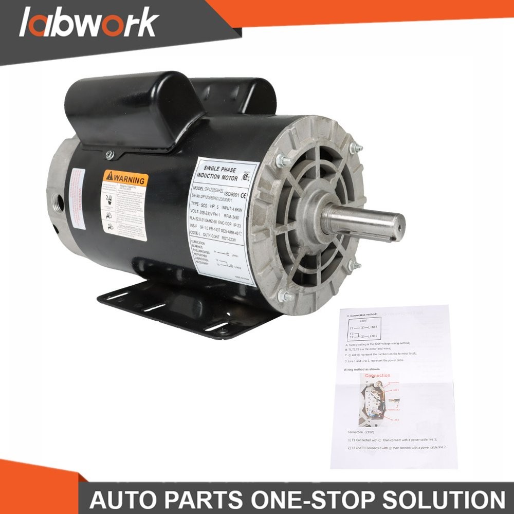Labwork 5HP Compressor Duty Electric Motor 230V 1 Phase 3450RPM 56HZ/143T 7/8″
