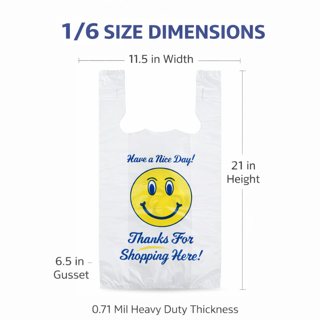 Bags Heavy Duty 1/6 21 x 6.5 x 11.5 Happy Face T-Shirt Plastic Grocery Shopping