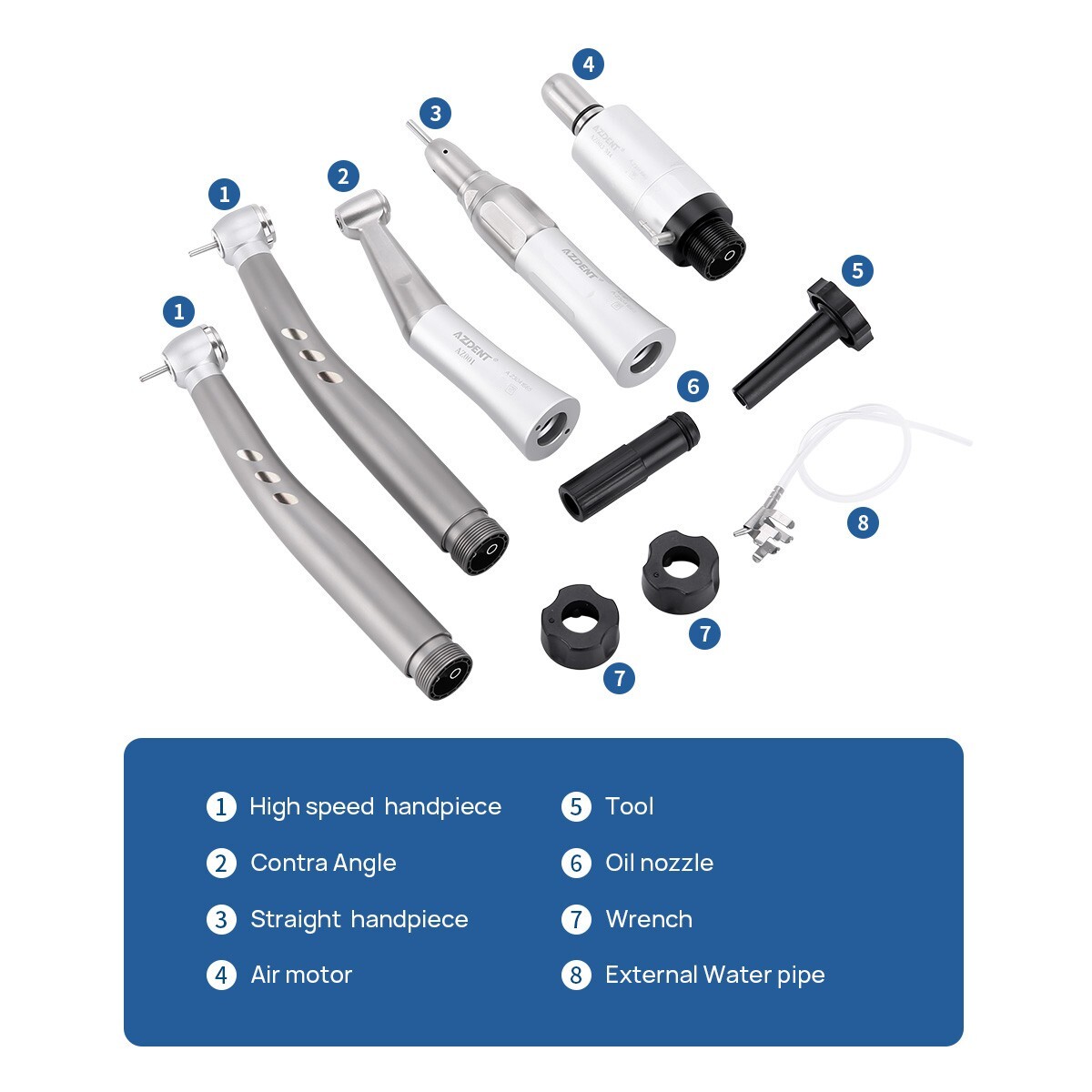 AZDENT Dental Ring LED E-generator High Speed&Low Speed Handpiece Kit 2 Hole USA