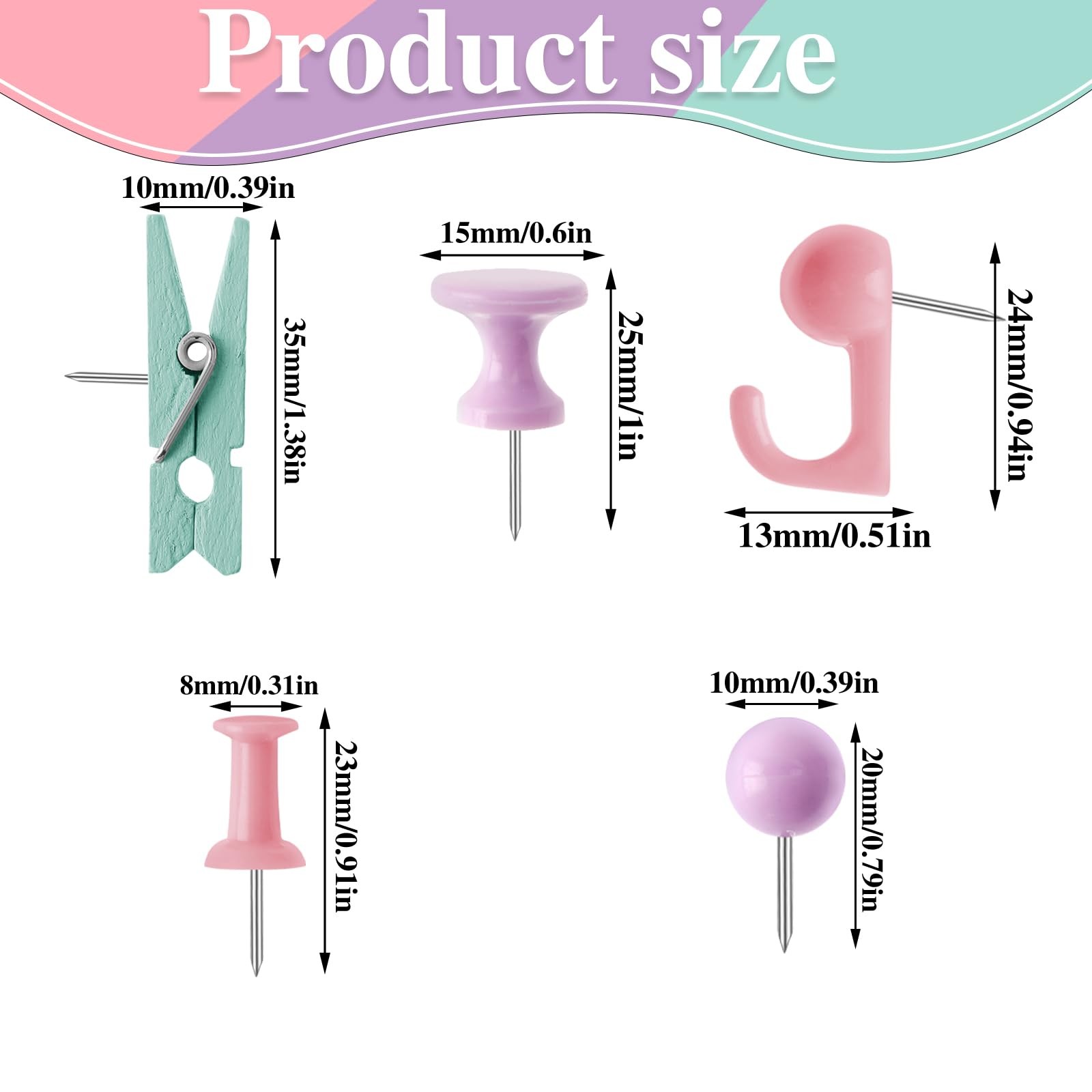 200 Pieces Push Pins Set, 5 Types Colorful Thumb Tacks Cute Decorative Push P…