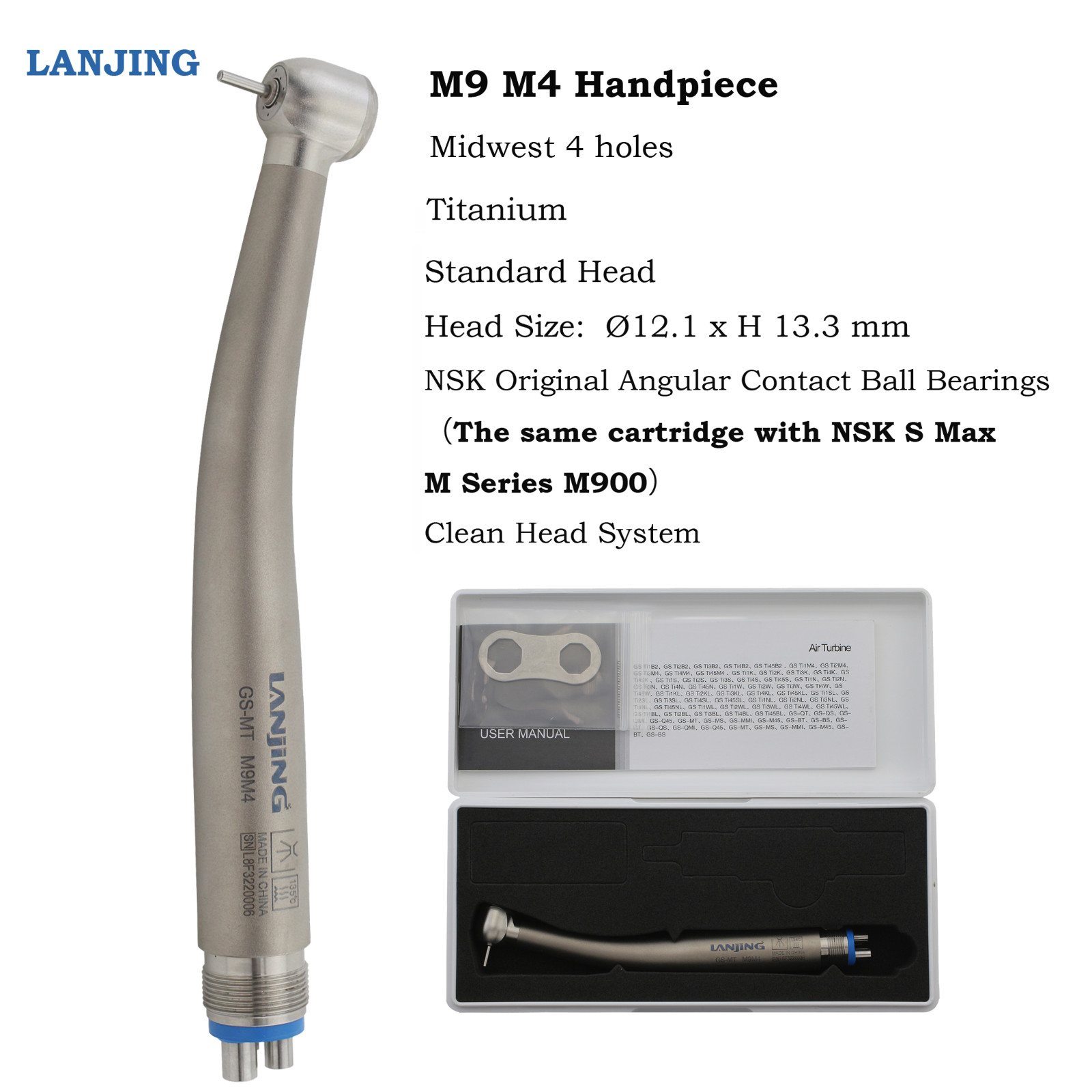 Dental High Speed Handpiece Midwest 4 Hole Titanium Air Turbine Push Button