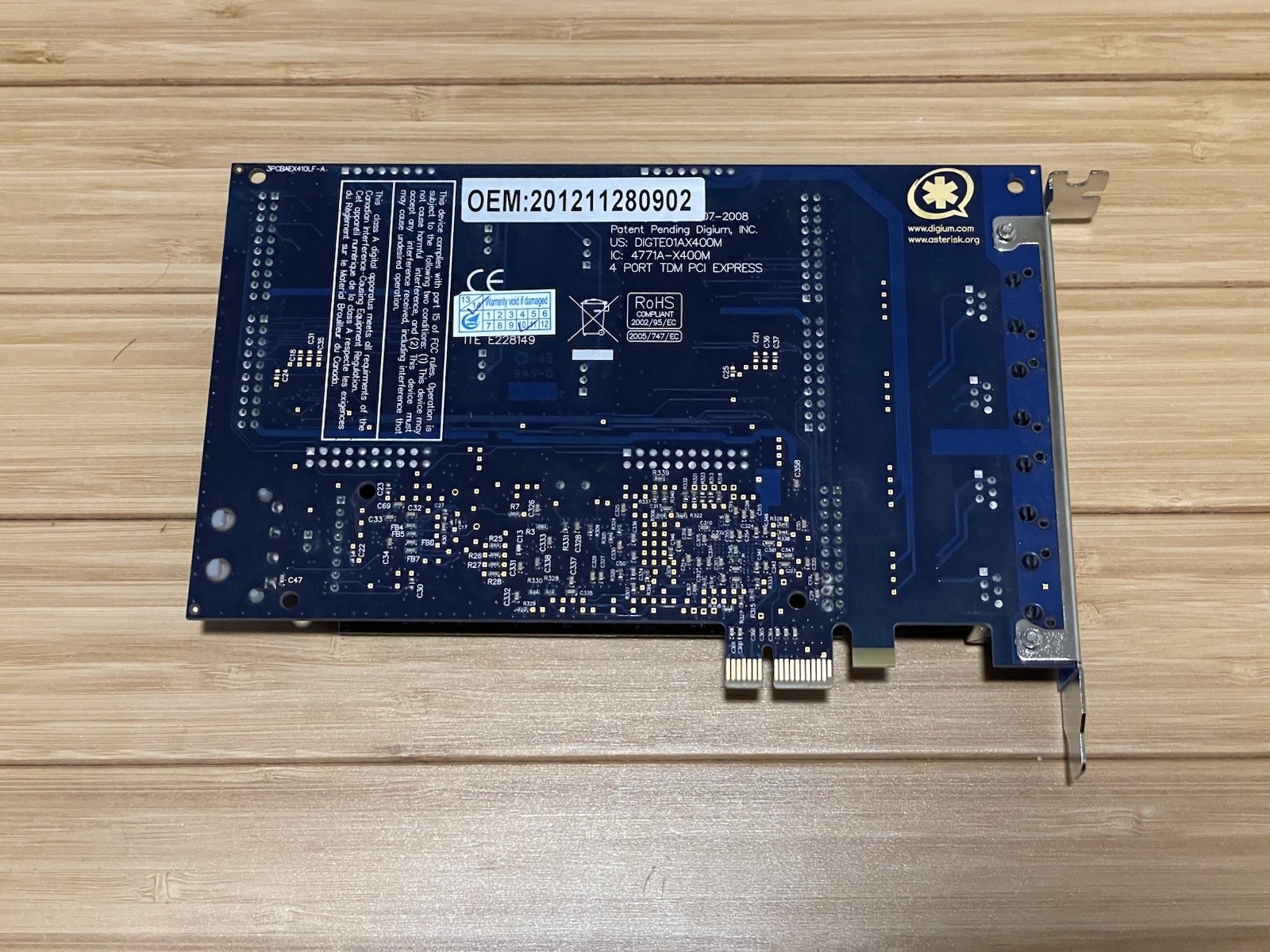 Digium AEX410 4-Port TDM PCIe Card, 4x S100M, 2x X100M, 5VPMADT032