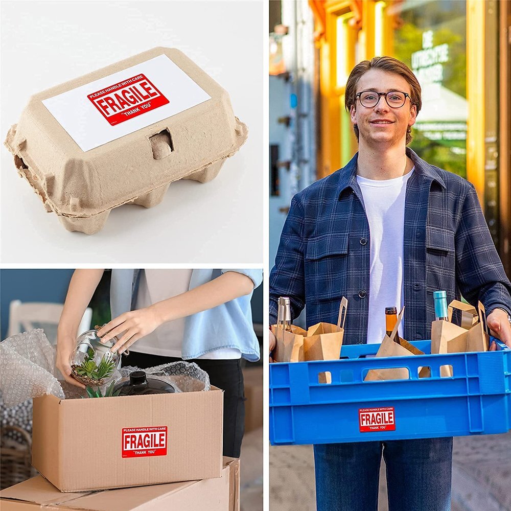 Fragile 2″x3″ Handle with Care Thank You Shipping Stickers 500 Labels Per Roll