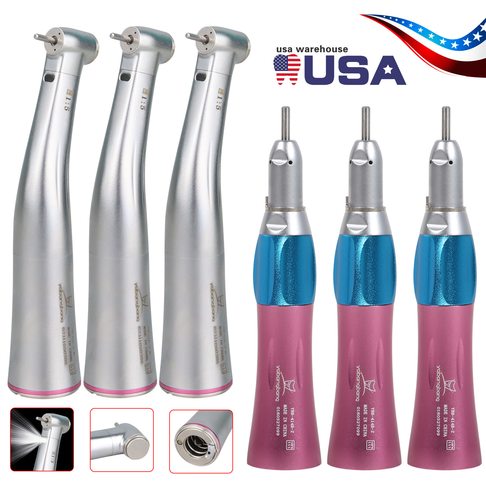 1-5 Dental 1:5 LED Contra Angle /1:1 Straight Nose Cone Handpiece