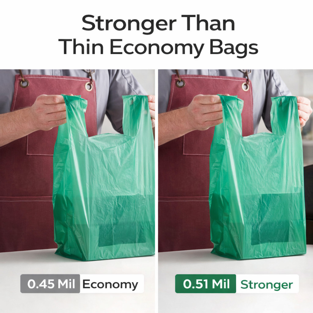 Green Grocery T-Shirt Bags 1/6 Large 21×6.5×11.5 0.51 Mil Grocery Bulk