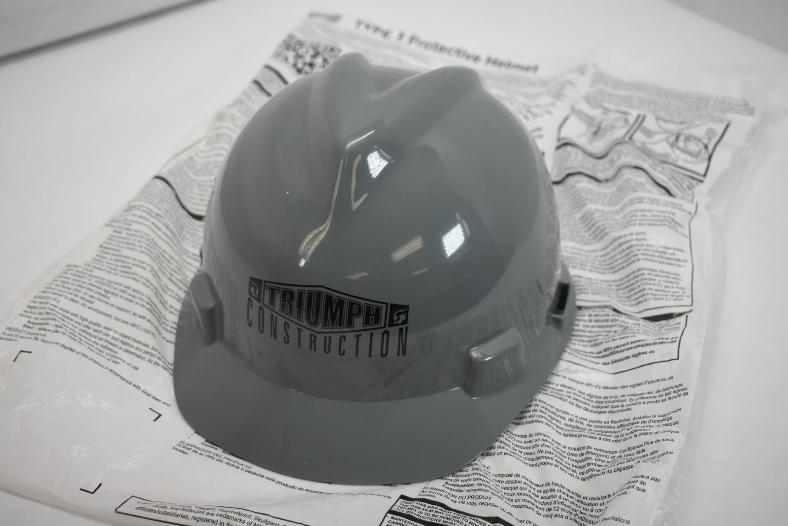 MSA V-Guard Type I Protective Helmet Gray Safety Hard Hat Branded 495736