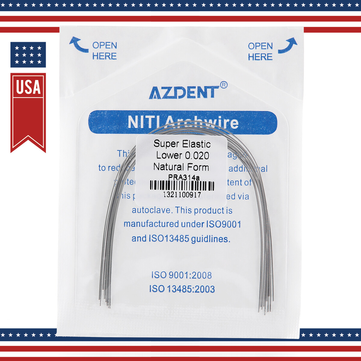 AZDENT Dental Orthodontic Super Elastic Niti Round Arch Wire Nature Form 012-020