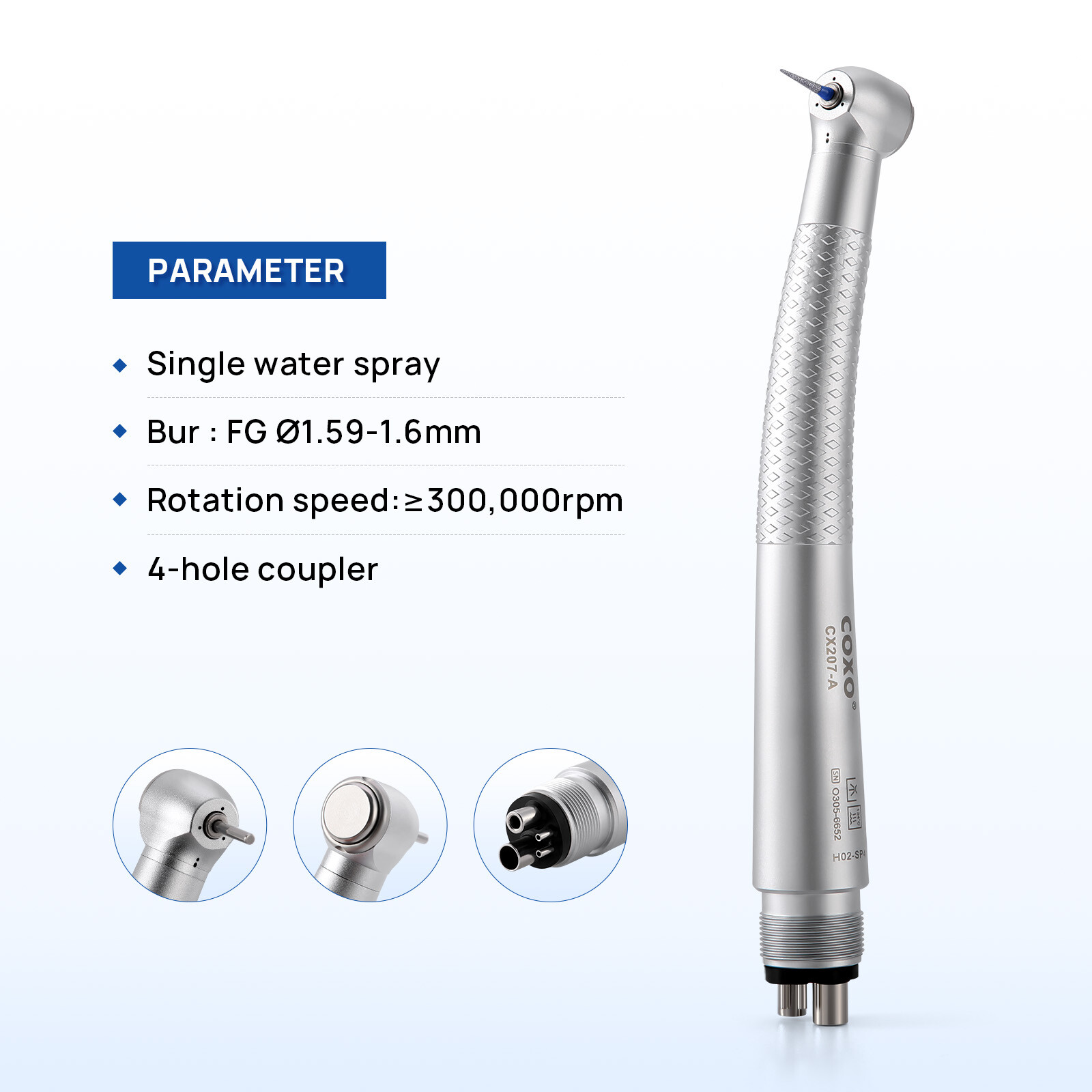 COXO CX207-A Dental Fiber Optic High Speed Handpiece Air Turbine Anti-retraction