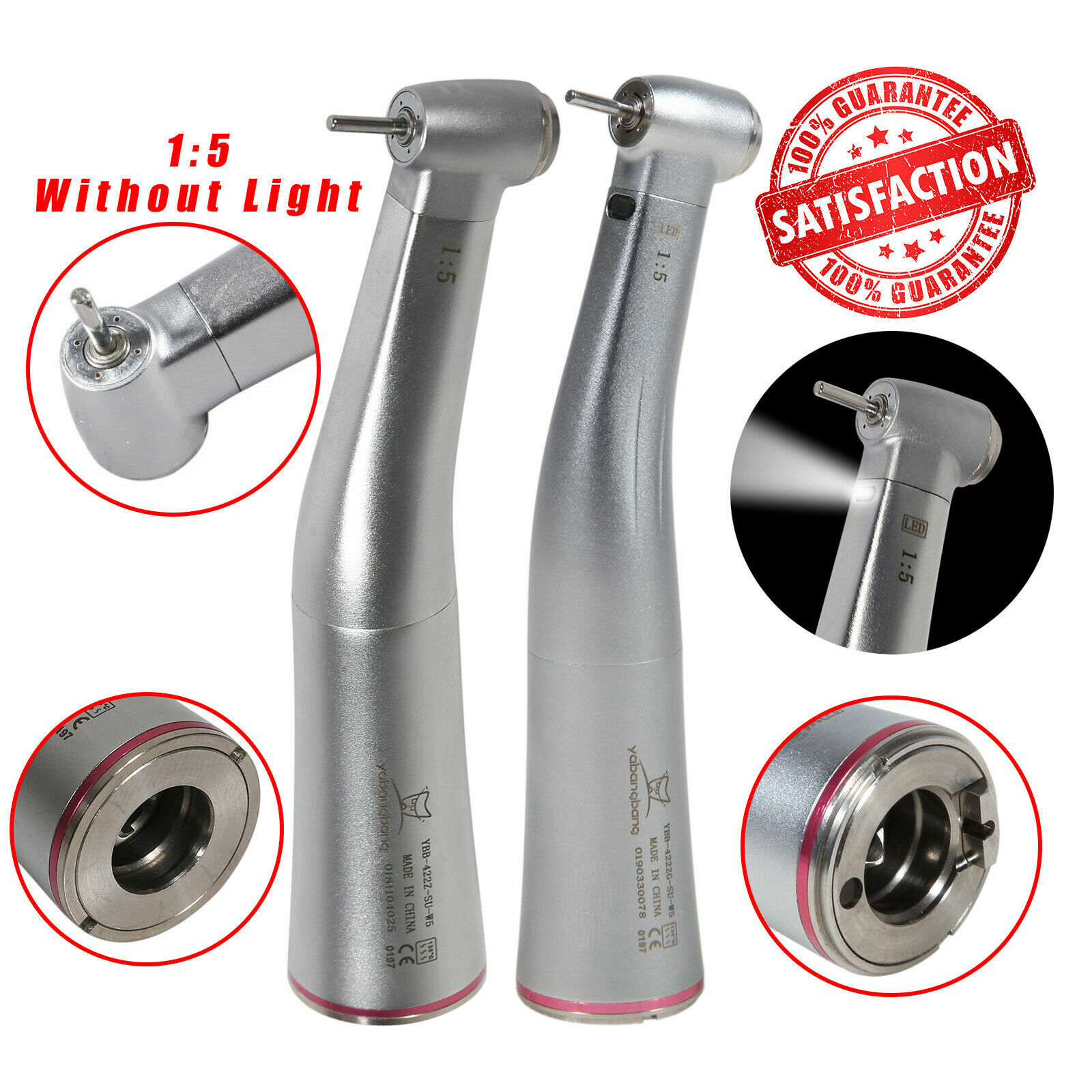 Dental 1:5 (Fiber Optic) Contra Angle Handpiece Red Ring for NSK Ti-MAX X95L