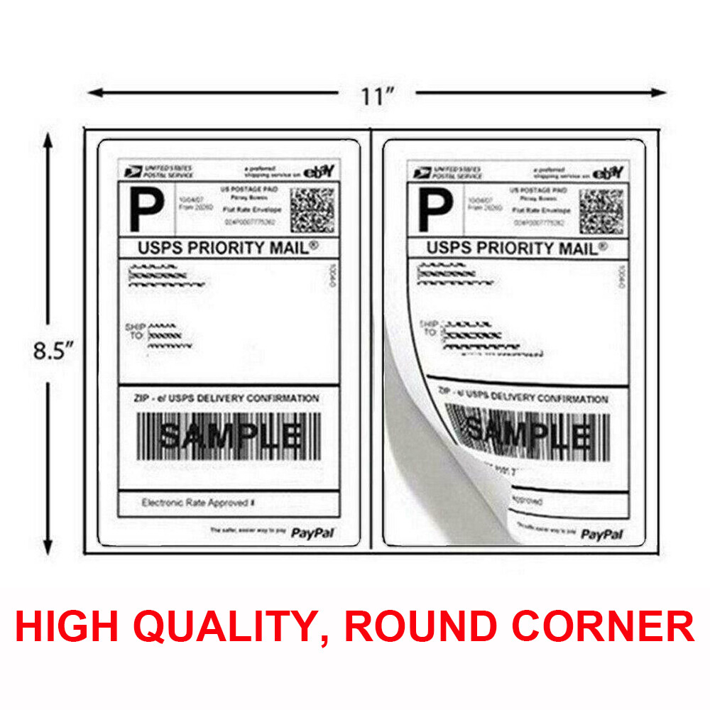 500-8000 Mailing Shipping Labels 8.5″x5.5″ Round Corner Half Sheet Self Adhesive